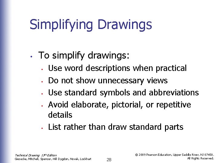 Simplifying Drawings • To simplify drawings: • • • Use word descriptions when practical