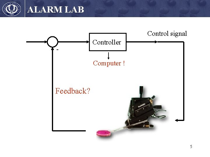 ALARM LAB Control signal - Controller Computer ! Feedback? 5 