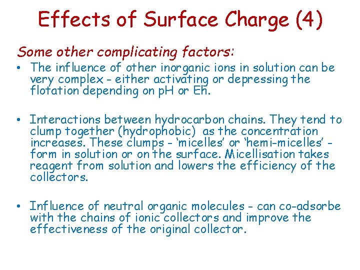 Effects of Surface Charge (4) Some other complicating factors: • The influence of other