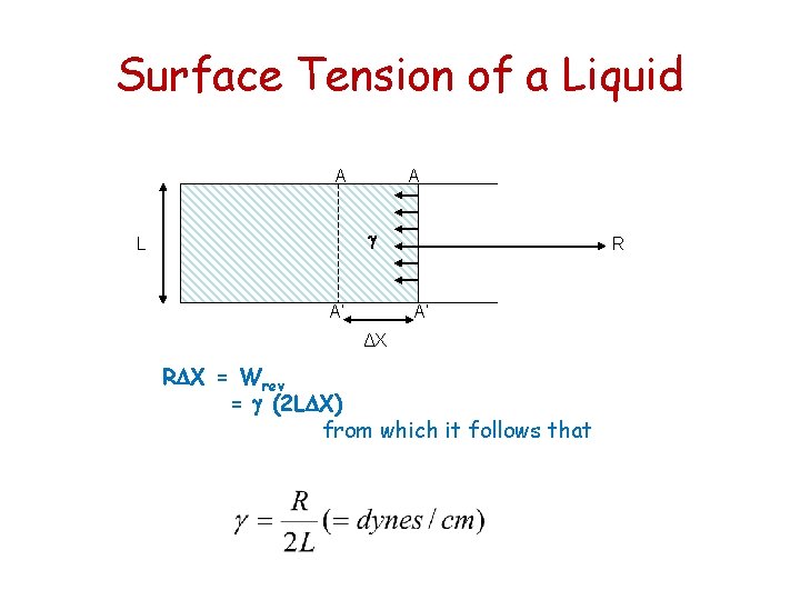 Surface Tension of a Liquid A A L A’ R A’ ΔX R X