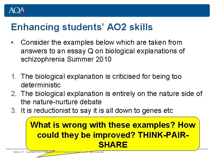 Enhancing students’ AO 2 skills • Consider the examples below which are taken from