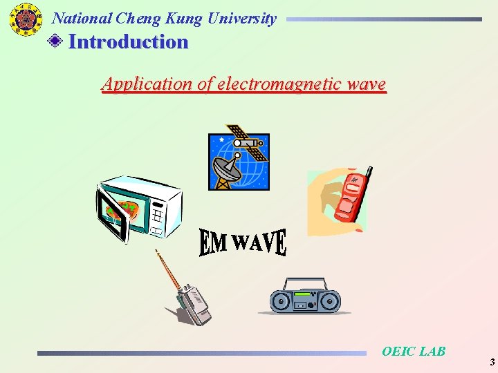 National Cheng Kung University Introduction Application of electromagnetic wave OEIC LAB 3 