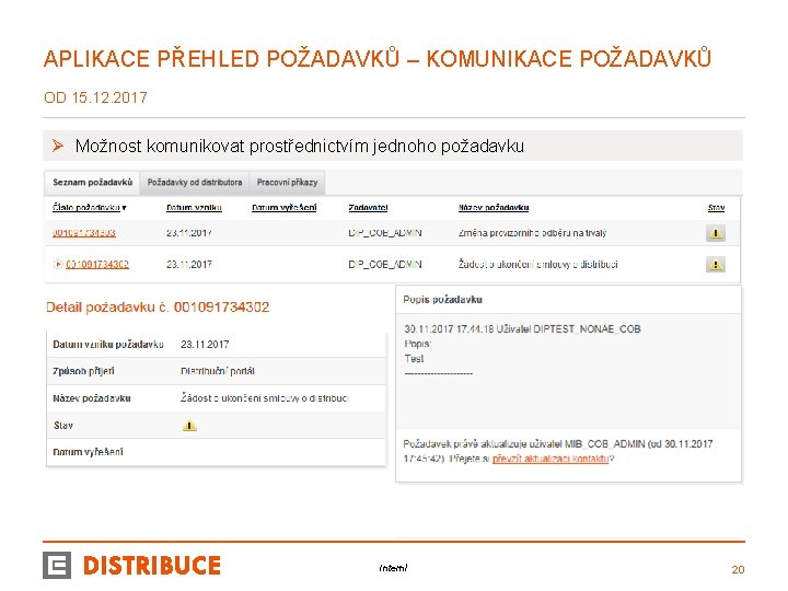 APLIKACE PŘEHLED POŽADAVKŮ – KOMUNIKACE POŽADAVKŮ OD 15. 12. 2017 Ø Možnost komunikovat prostřednictvím