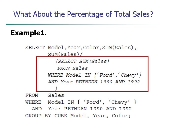What About the Percentage of Total Sales? Example 1. 