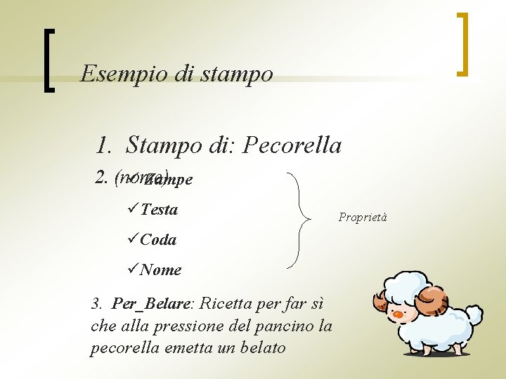 Esempio di stampo 1. Stampo di: Pecorella 2. (nome) ü Zampe üTesta üCoda üNome