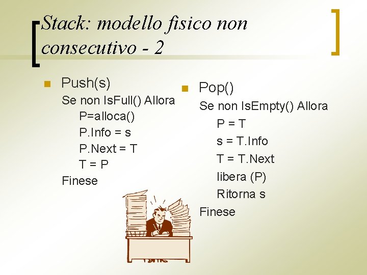 Stack: modello fisico non consecutivo - 2 n Push(s) Se non Is. Full() Allora