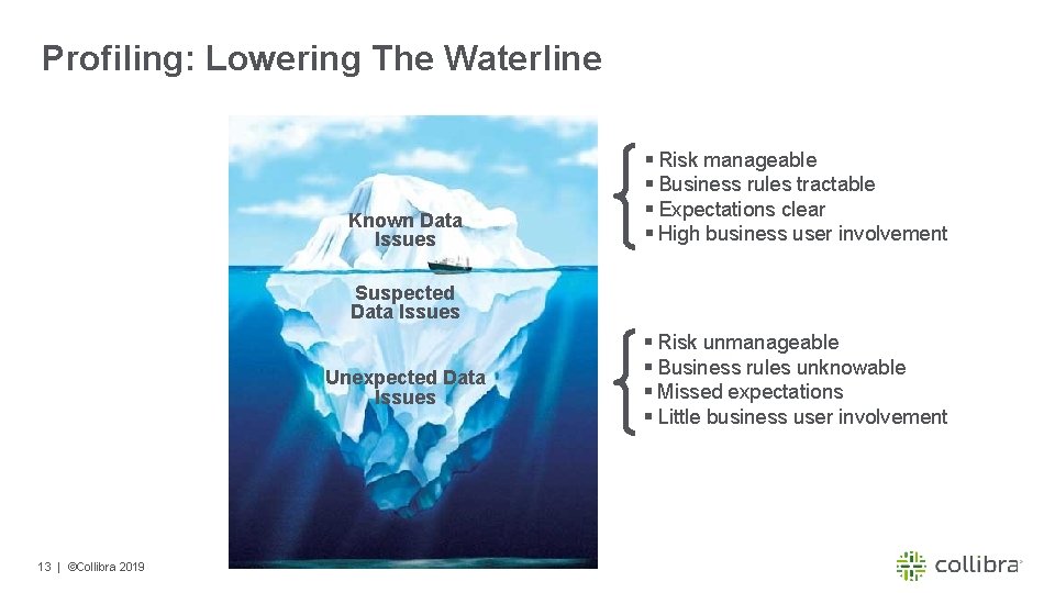 Profiling: Lowering The Waterline Known Data Issues § Risk manageable § Business rules tractable