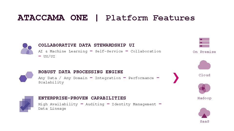 ATACCAMA ONE | Platform Features COLLABORATIVE DATA STEWARDSHIP UI AI & Machine Learning –