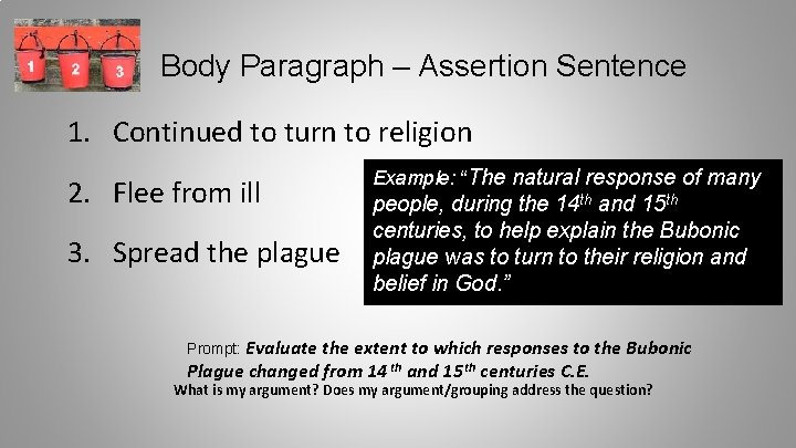 Body Paragraph – Assertion Sentence 1. Continued to turn to religion 2. Flee from