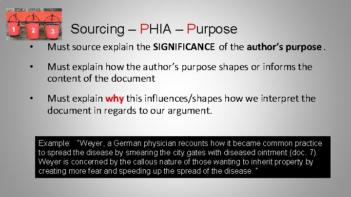 Sourcing – PHIA – Purpose • Must source explain the SIGNIFICANCE of the author’s