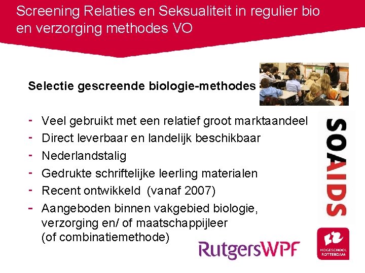 Screening Relaties en Seksualiteit in regulier bio en verzorging methodes VO Selectie gescreende biologie-methodes