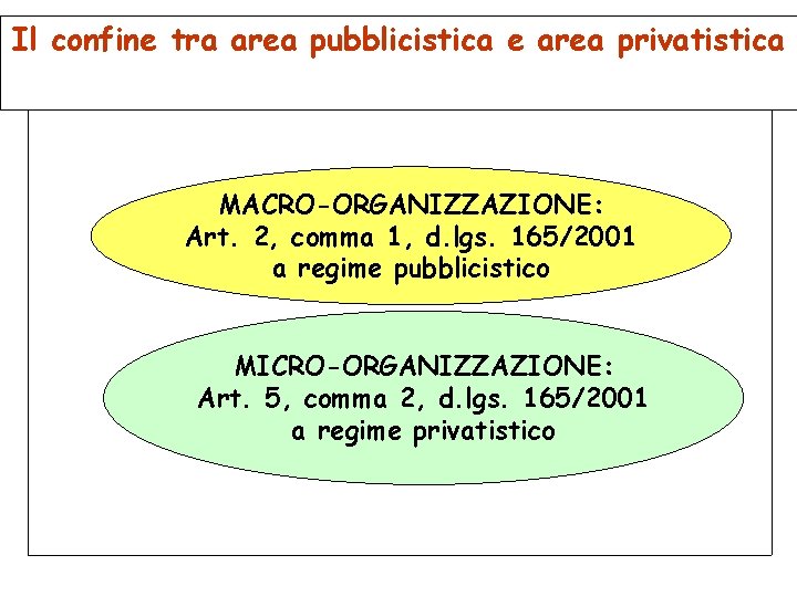 Il confine tra area pubblicistica e area privatistica MACRO-ORGANIZZAZIONE: Art. 2, comma 1, d.