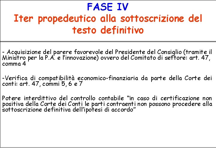 FASE IV Iter propedeutico alla sottoscrizione del testo definitivo - Acquisizione del parere favorevole