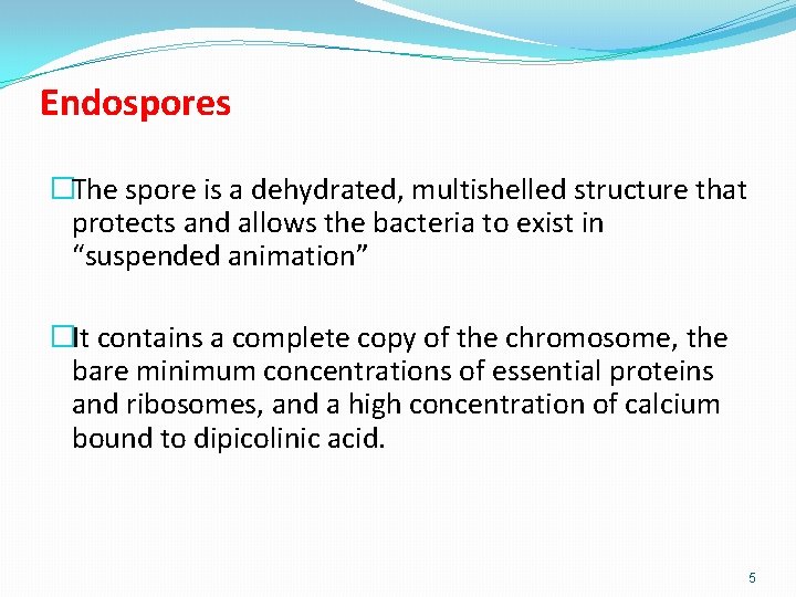 Endospores �The spore is a dehydrated, multishelled structure that protects and allows the bacteria