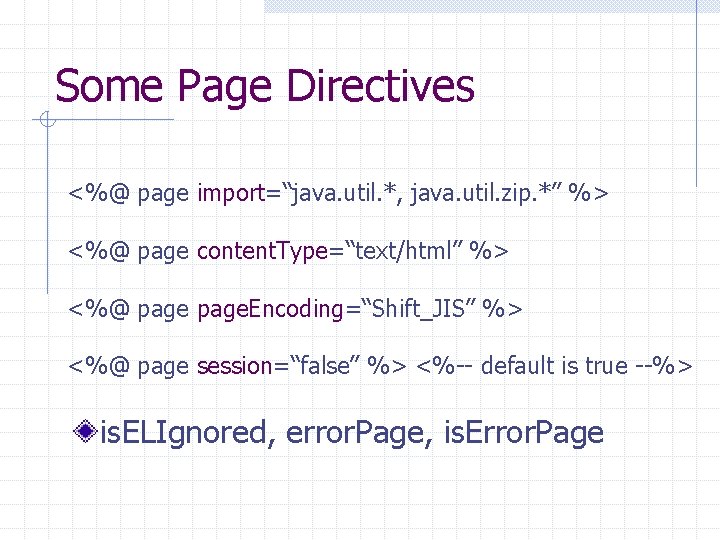 Some Page Directives <%@ page import=“java. util. *, java. util. zip. *” %> <%@ Some Page Directives <%@ page import=“java. util. *, java. util. zip. *” %> <%@