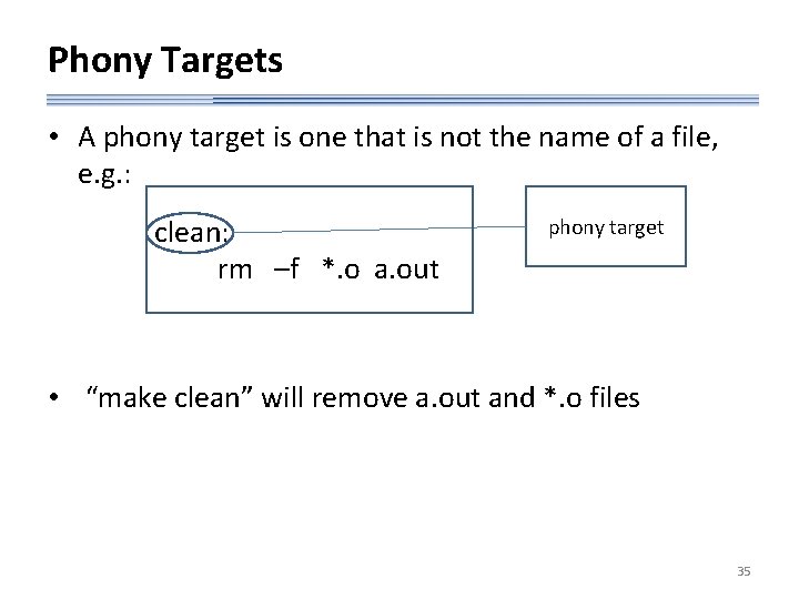 Phony Targets • A phony target is one that is not the name of