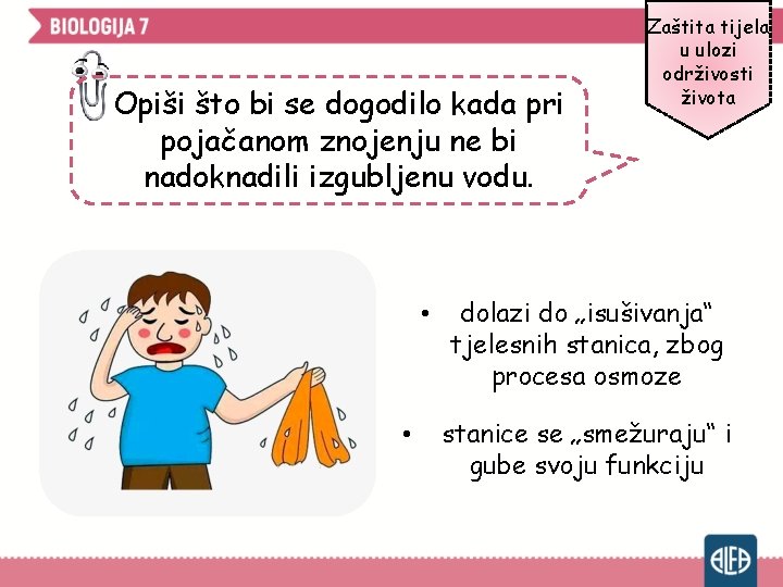 Opiši što bi se dogodilo kada pri pojačanom znojenju ne bi nadoknadili izgubljenu vodu.