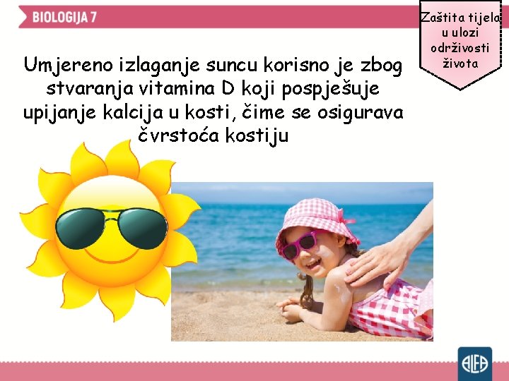 Umjereno izlaganje suncu korisno je zbog stvaranja vitamina D koji pospješuje upijanje kalcija u