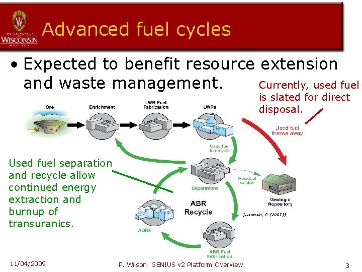 Advanced fuel cycles • Expected to benefit resource extension and waste management. Currently, used