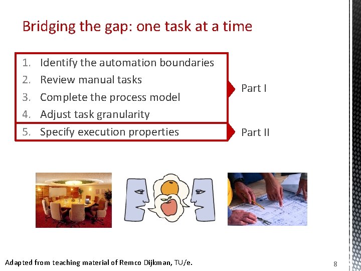 Bridging the gap: one task at a time 1. 2. 3. 4. 5. Identify Bridging the gap: one task at a time 1. 2. 3. 4. 5. Identify