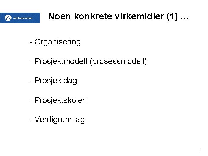 Noen konkrete virkemidler (1) … - Organisering - Prosjektmodell (prosessmodell) - Prosjektdag - Prosjektskolen
