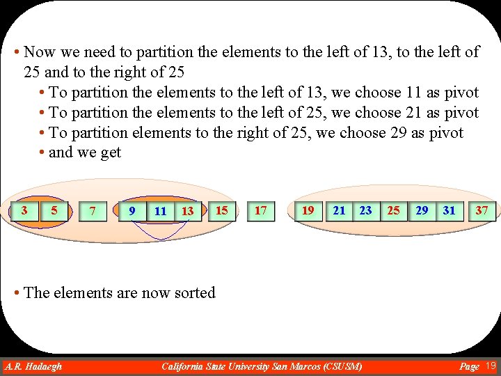  • Now we need to partition the elements to the left of 13,