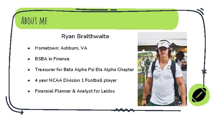 About me Ryan Braithwaite ● Hometown: Ashburn, VA ● BSBA in Finance ● Treasurer