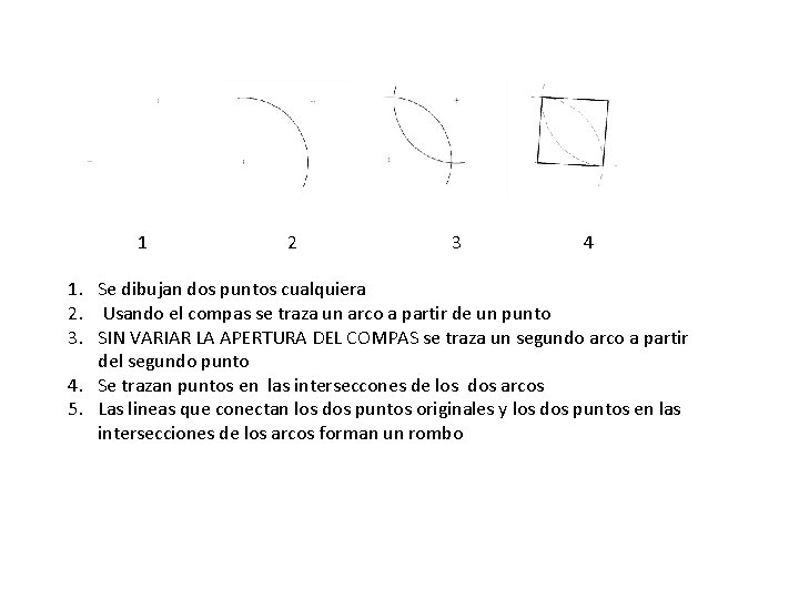 1 2 3 4 1. Se dibujan dos puntos cualquiera 2. Usando el compas