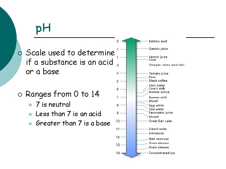 p. H ¡ ¡ Scale used to determine if a substance is an acid