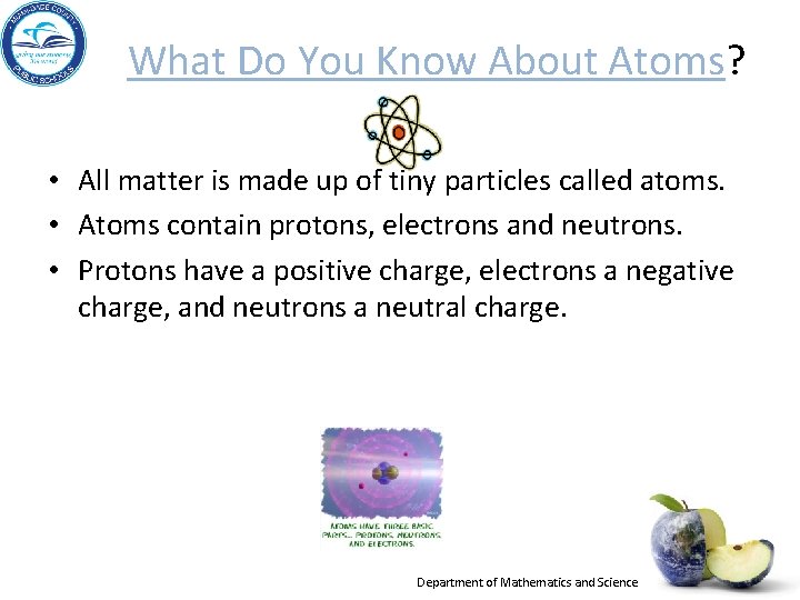 What Do You Know About Atoms? • All matter is made up of tiny