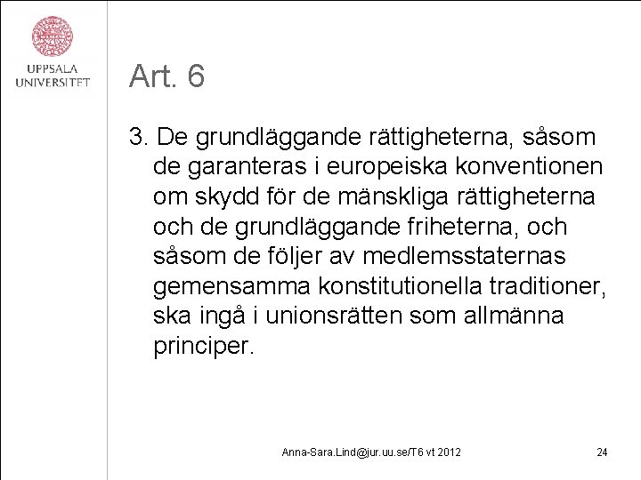 Art. 6 3. De grundläggande rättigheterna, såsom de garanteras i europeiska konventionen om skydd