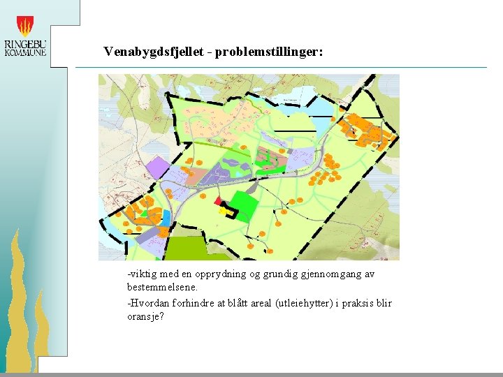 Venabygdsfjellet - problemstillinger: -viktig med en opprydning og grundig gjennomgang av bestemmelsene. -Hvordan forhindre