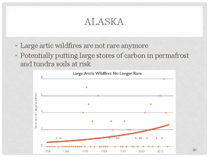 ALASKA • Large artic wildfires are not rare anymore • Potentially putting large stores