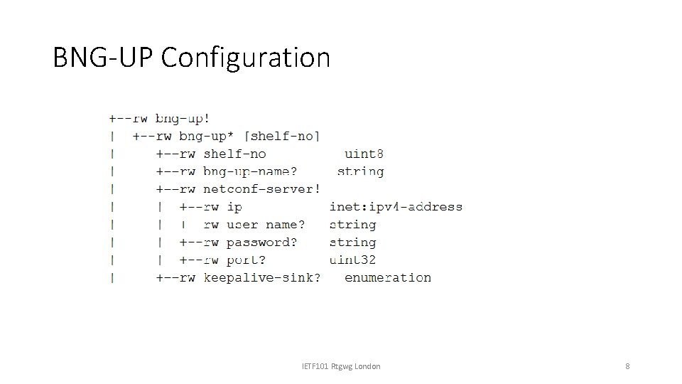 BNG-UP Configuration IETF 101 Rtgwg London 8 