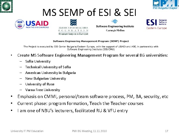 MS SEMP of ESI & SEI • Create MS Software Engineering Management Program for