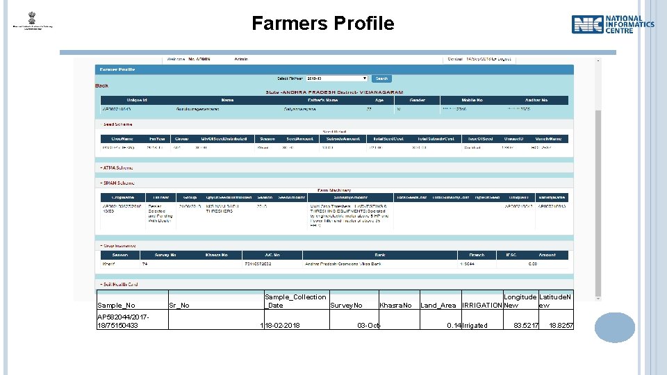 Farmers Profile Sample_No AP 582044/201718/75150433 Sr_No Sample_Collection _Date Survey. No 1 18 -02 -2018