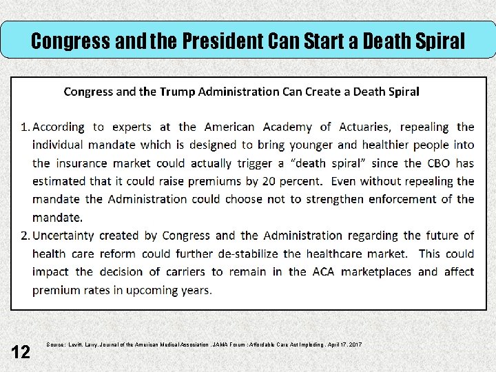 Congress and the President Can Start a Death Spiral 12 Source: Levitt, Larry, Journal