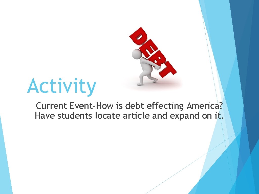 Activity Current Event-How is debt effecting America? Have students locate article and expand on