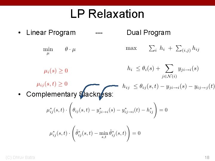 LP Relaxation • Linear Program --- Dual Program • Complementary Slackness: (C) Dhruv Batra