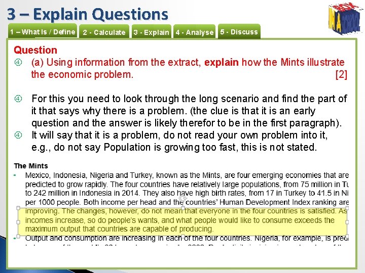 3 – Explain Questions 1 – What Is / Define 2 - Calculate 3