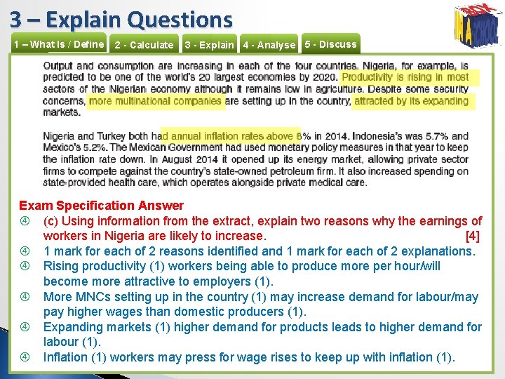 3 – Explain Questions 1 – What Is / Define 2 - Calculate 3
