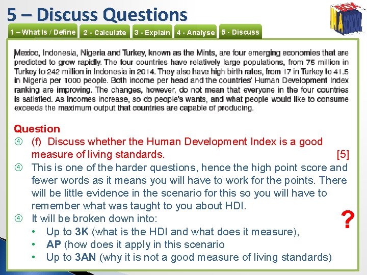 5 – Discuss Questions 1 – What Is / Define 2 - Calculate 3