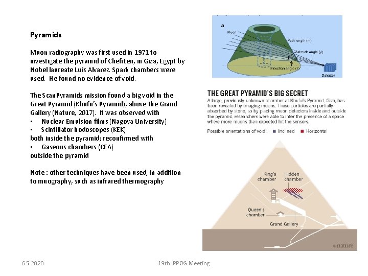Pyramids Muon radiography was first used in 1971 to investigate the pyramid of Chefrten,