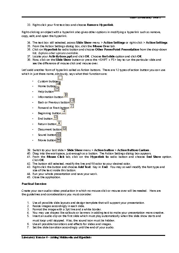 Office Productivity Tools 2 33. Right-click your first text box and choose Remove Hyperlink.