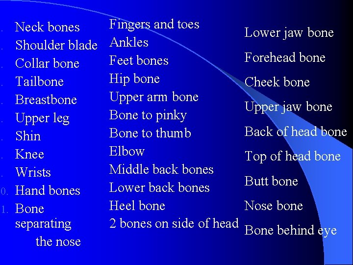 1. 2. 3. 4. 5. 6. 7. 8. 9. 10. 11. Neck bones Shoulder