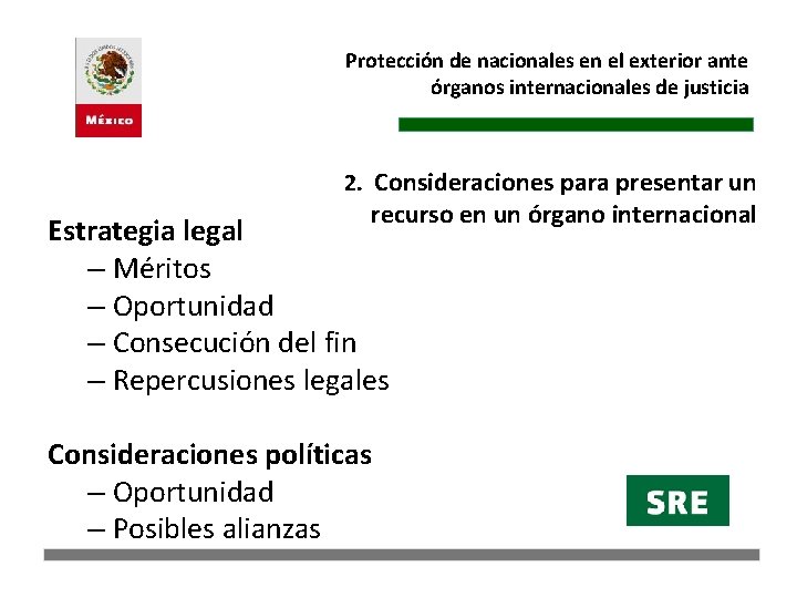 Protección de nacionales en el exterior ante órganos internacionales de justicia 2. Consideraciones para