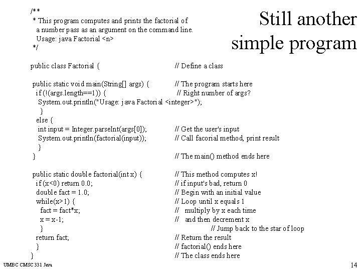 /** * This program computes and prints the factorial of a number pass as