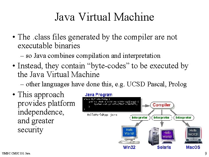 Java Virtual Machine • The. class files generated by the compiler are not executable
