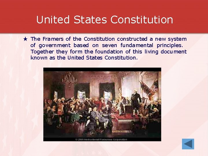 United States Constitution ★ The Framers of the Constitution constructed a new system of