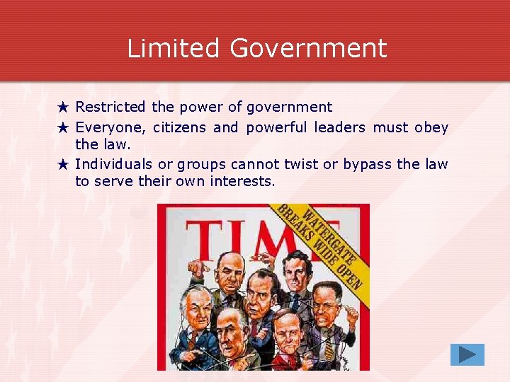 Limited Government ★ Restricted the power of government ★ Everyone, citizens and powerful leaders